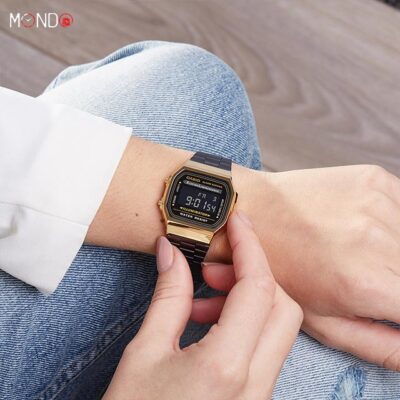 ویژگی های ساعت مچی کاسیو مردانه مدل A168WEGB-1BDF مشکی طلایی بند فلزی