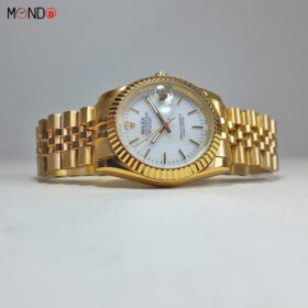 ساعت مچی عقربه ای مردانه رولکس طلایی مدل دیت جاست کد R207