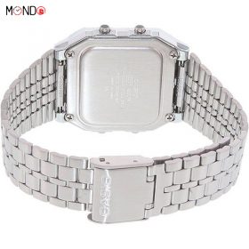 نمای پشت ساعت مچی کاسیو مردانه مدل A500WA-7DF اصل استیل نقره ای