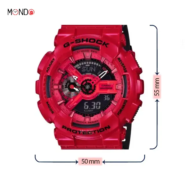 سایز و ابعاد ساعت مچی مردانه کاسیو جی شاک مدل GA-110LPA-RED