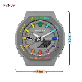 ابعاد و سایز ساعت مچی CASIOAK برند جی شاک مدل GA-2100 Grey Rainbow