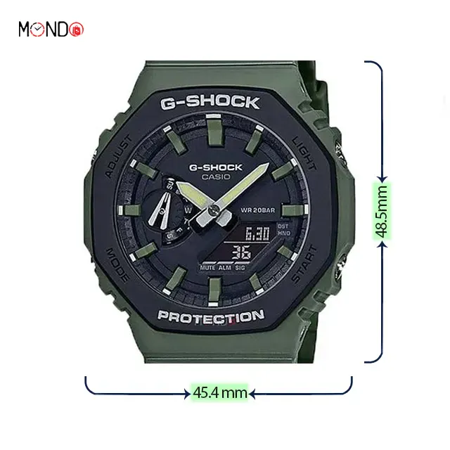 سایز و ابعاد ساعت مچی کاسیو جی شاک مدل GA-2110SU-3A سبز رنگ
