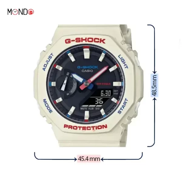 سایز و ابعاد ساعت مچی مردانه کاسیو جی شاک مدل GMA-S2100WT-7A1 سفید رنگ