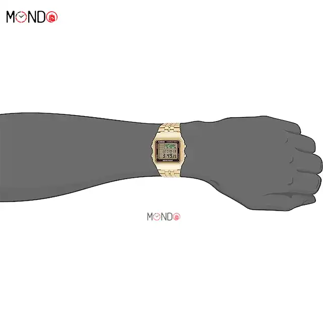 نمای روی دست ساعت مچی کاسیو مدل A500WGA-1DF اصل استیل طلایی