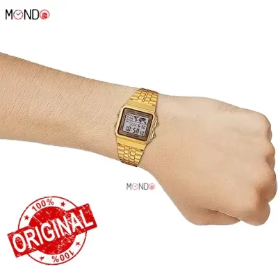 نمای روی دست ساعت مچی کاسیو مدل A500WGA-9DF اصل استیل طلایی
