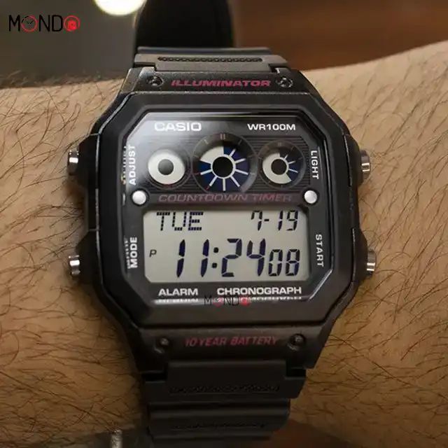 نمای روی دست ساعت مچی کاسیو مدل AE-1300WH-1A2 اصل مشکی صورتی