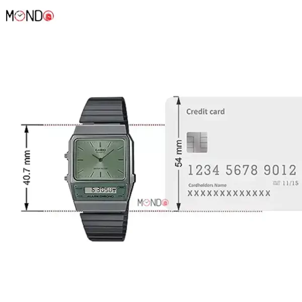 سایز و ابعاد ساعت مچی کاسیو مدل AQ-800ECGG-3ADF اصل مشکی سبز