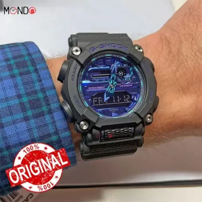 نمای روی دست جی شاک مدل GA-900VB-1ADR اصل مشکی آبی