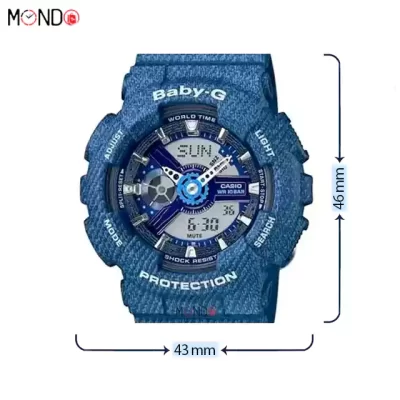 سایز و ابعاد ساعت مچی کاسیو بیبی جی مدل BA-110DC طرح جین