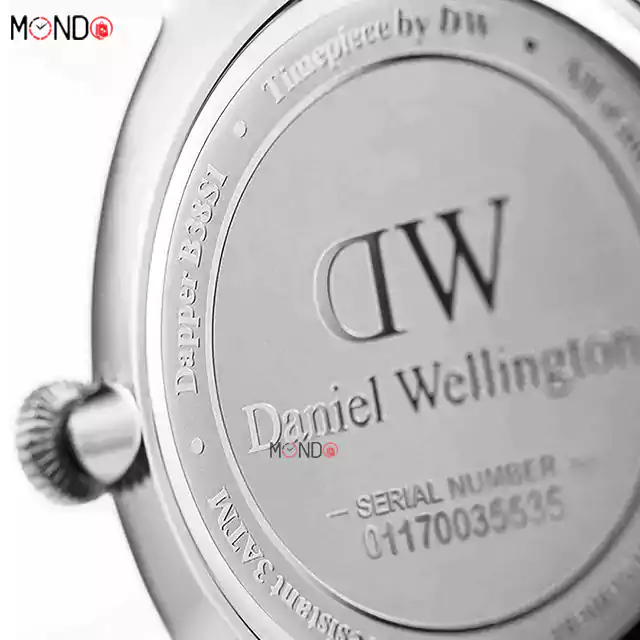 نمای پشت ساعت مچی دنیل ولینگتون مدل DW0010038 بند چرمی مشکی با قاب نقره ای