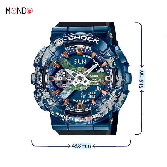 سایز و ابعاد ساعت مچی جی شاک مدل GM-110EARTH-1ADR اصل آبی مشکی