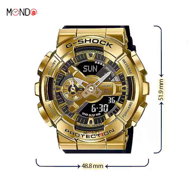 سایز و ابعاد ساعت مچی جی شاک مدل GM-110G-1A9DR اصل مشکی طلایی