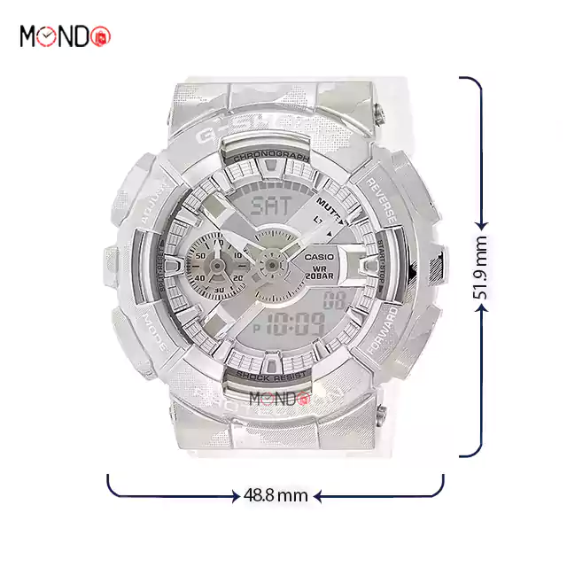 سایز و ابعاد ساعت مچی جی شاک مدل GM-110SCM-1ADR اصل نقره ای