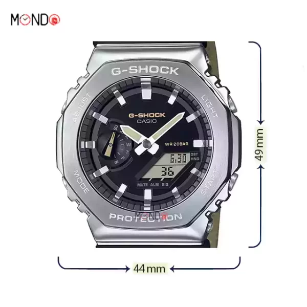 سایز و ابعاد ساعت مچی جی شاک مدل GM-2100C-5ADR اصل سبز بند پارچه ای