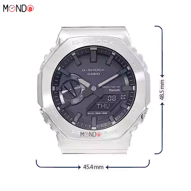 سایز و ابعاد ساعت مچی جی شاک مدل GMB2100D-1A فلزی نقره ای
