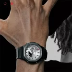نمای روی دست ساعت مچی کاسیو جی شاک مدل GA-2100SB-1AER های کپی مشکی نقره ای