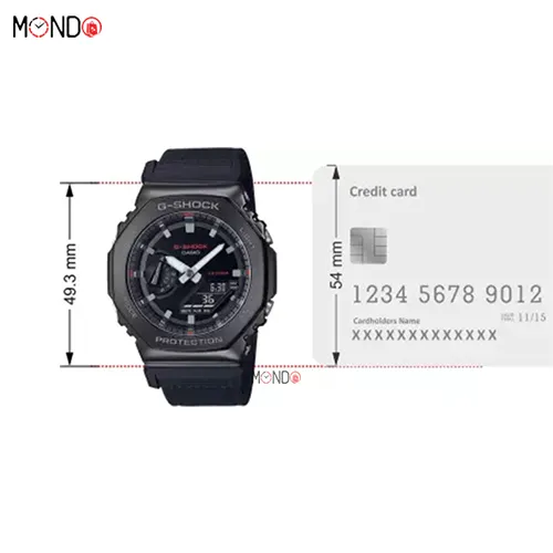 سایز و ابعاد ساعت مچی کاسیو جی شاک مدل GM-2100CB-1AER های کپی بند پارچه ای مشکی رنگ