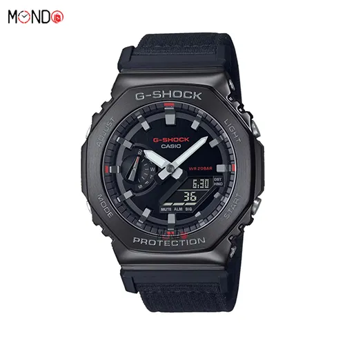 خرید اینترنتی ساعت مچی کاسیو جی شاک مدل GM-2100CB-1AER های کپی بند پارچه ای مشکی رنگ