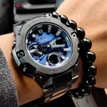نمای روی دست ساعت مچی کاسیو جی شاک مدل GST-B400BD-1A2 های کپی مشکی رنگ صفحه آبی