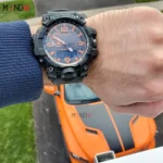 نمای روی دست ساعت مچی کاسیو جی شاک مدل GWG-1000MH-1A های کپی مشکی نارنجی
