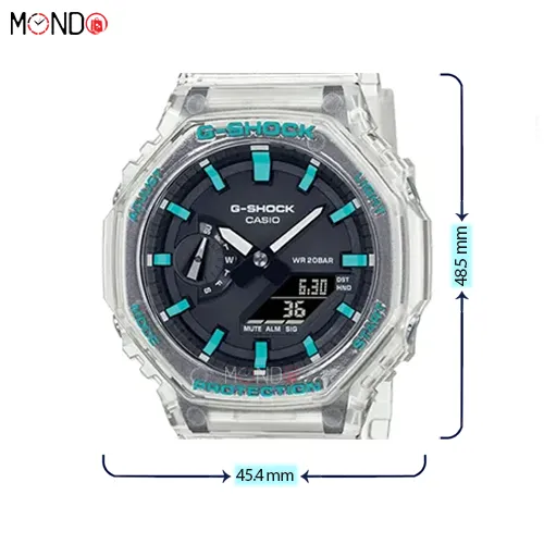 سایز و ابعاد ساعت مچی کاسیو جی شاک مدل GA-2100 Jelly Blue های کپی