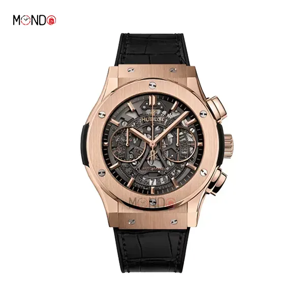 ساعت مردانه هابلوت سه موتوره رزگلد صفحه اسکلتون Hublot