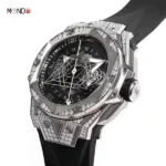 ساعت مردانه هابلوت کهکشانی سیلور نگین دار Hublot Unico Sang