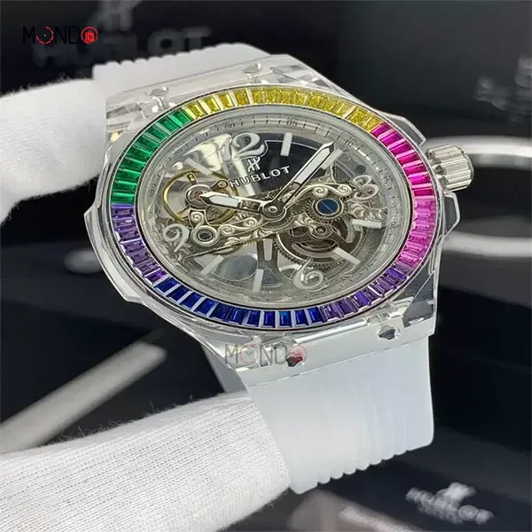 ساعت هابلوت مردانه شیشه ای دورنگین Hublot Big-Bang Unico Diamond