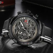 ساعت نیوی فورس مردانه مدل NF9110L B-W-B بند چرمی از بغل