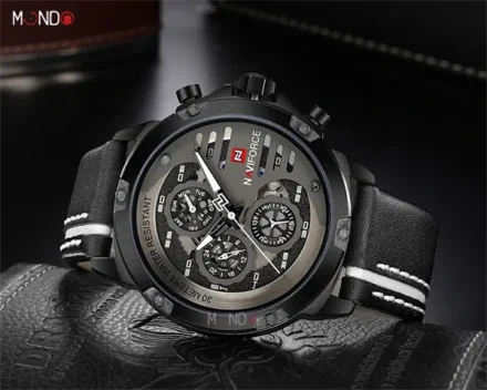 ساعت نیوی فورس مردانه مدل NF9110L B-W-B بند چرمی از بغل