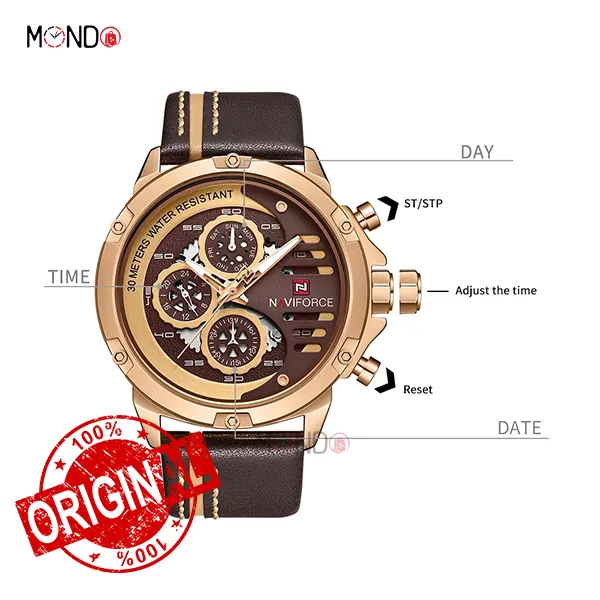 تصاویر ساعت نیوی فورس مردانه مدل NF9110L RG/CE/BN بند چرمی ساعت نیوی فورس مردانه مدل NF9110 rg/ce/bn بند چرمی جزییات صفحه