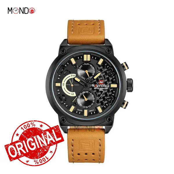 NF9068 B-Y-BN copy ساعت نیوی فورس مردانه مدل NF9068L-B-Y-BN بند چرمی