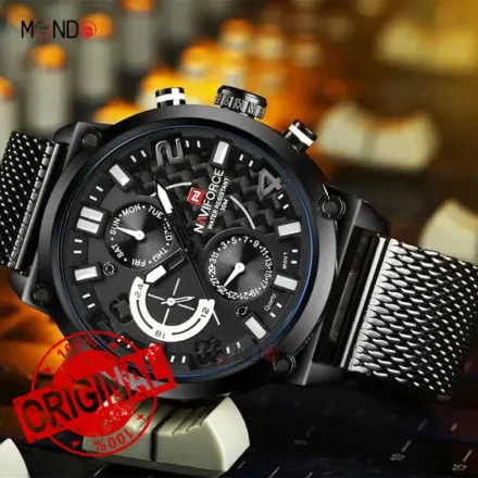 ساعت نیوی فورس مردانه مدل NF9068S-B-W-B بند فلزی از بغل