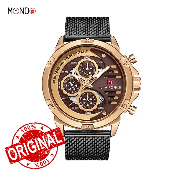 NF9110S rg-b-bn copy ساعت نیوی فورس مردانه NF9110S RG-CE-BN بند حصیری