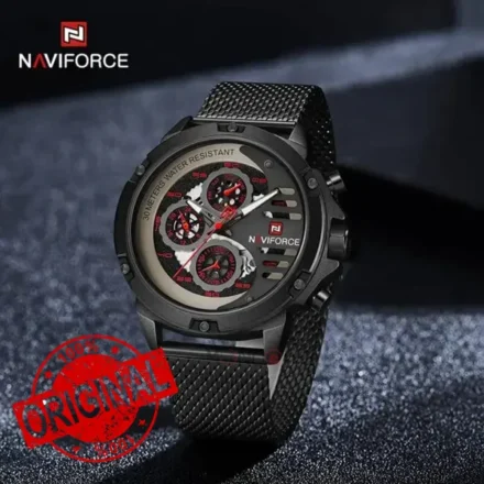 ساعت نیوی فورس مردانه NF9110S-B-R-B بند حصیری از رو به رو