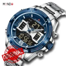 ساعت نیوی فورس مردانه مدل NF 9201 S-BE آبی از بالا و جزئیات صفحه