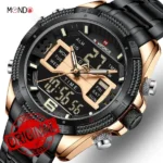 ساعت نیوی فورس مردانه مدل NF 9201 RG-B مشکی رزگلد جزئیات صفحه