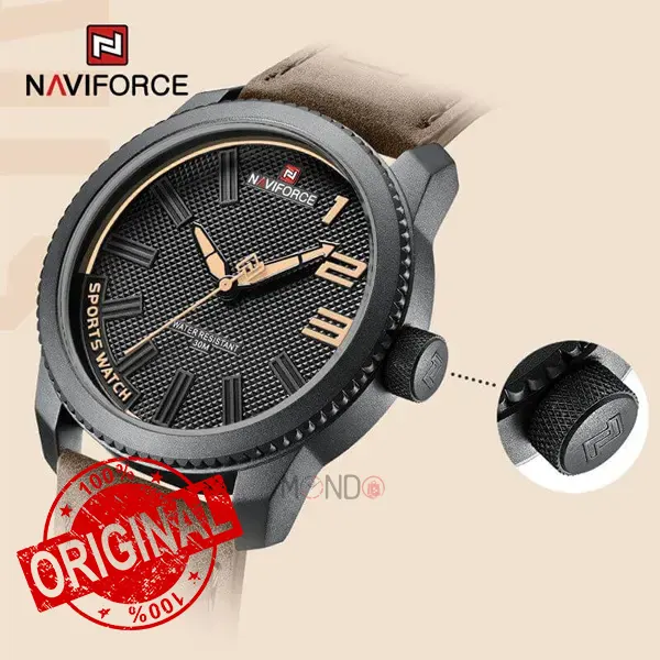 تصاویر ساعت مردانه نیوی فورس مدل NF 9202 B-Y-BN قهوه ای ساعت مردانه نیوی فورس مدل NF 9202 B-Y-BN حک لوگوی نیوی روی سگک