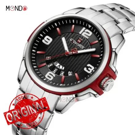 ساعت مردانه نیوی فورس مشکی قرمز مدل Nf 9215 S-R-B جزئیات قاب و صفحه