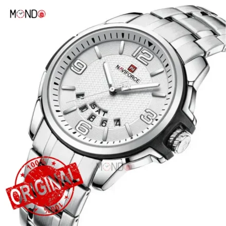 ساعت مردانه نیوی فورس نقره ای مدل Nf 9215 S-B-W نمای نزدیک قاب